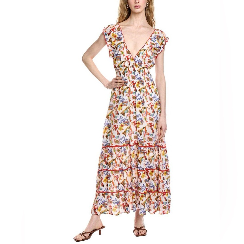 Ro’s Garden Hilda Smocked Midi Dress Size Medium Brazil Hispanic Fish Novelty
